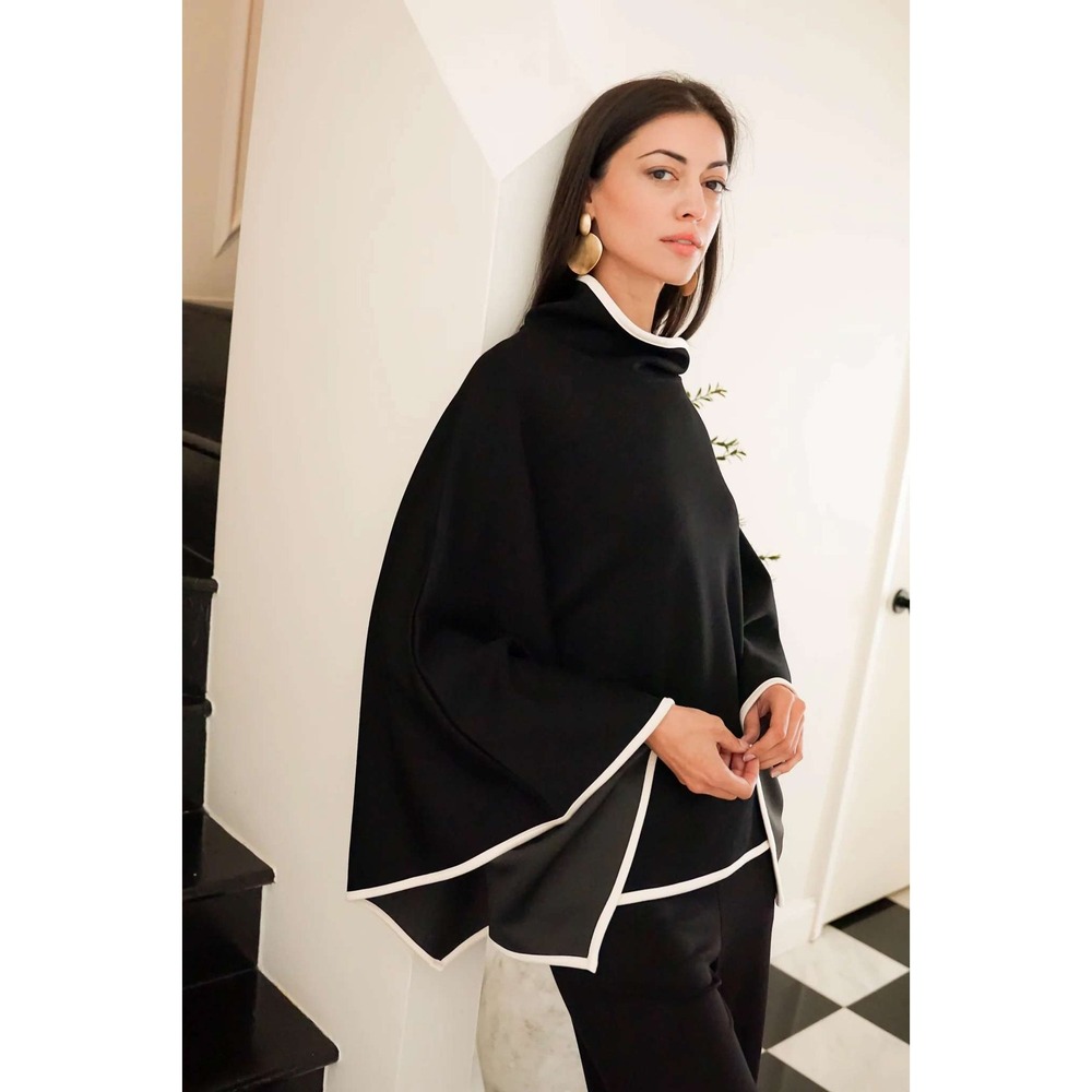 Pcill Women's Black Knit Poncho High Neck Draped Cape Top Small Retails $88